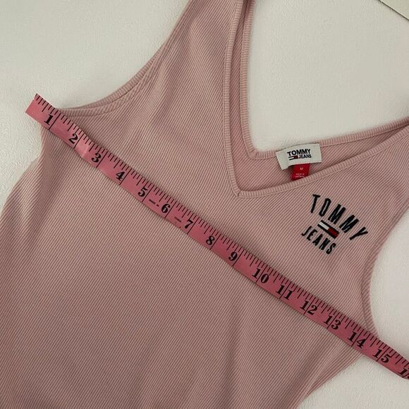 Tommy Jeans Pink Ribbed Bodysuit Women’s Size M Logo Tank One Piece - Picture 6 of 7
